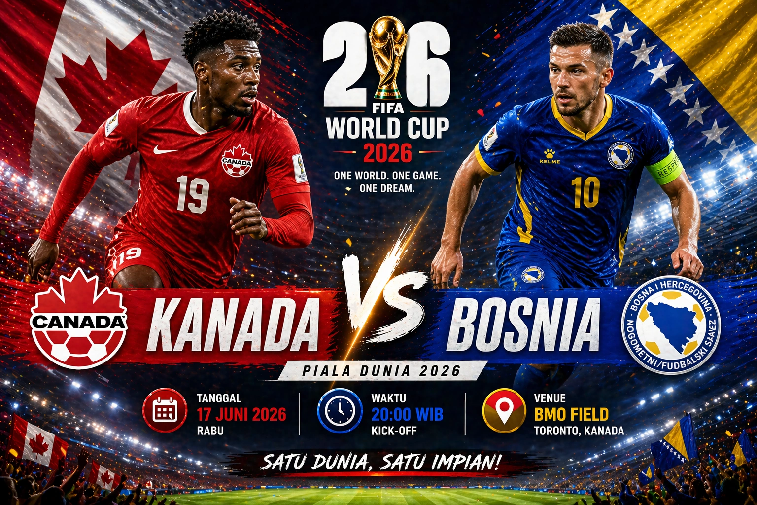 prediksi skor Kanada VS Bosnia Piala Dunia 2026